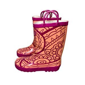 Oakiwear Kids Size 2 Pink Henna Rain Boots w/ handles Rubber